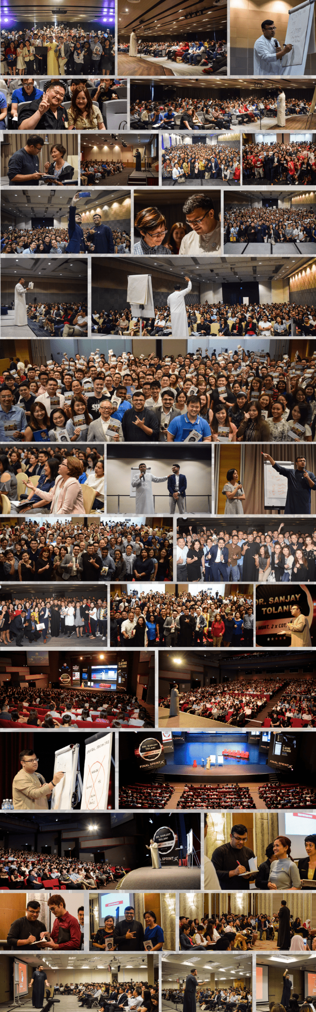 Collage of Dr. Sanjay Tolani teaching and interacting with financial advisors