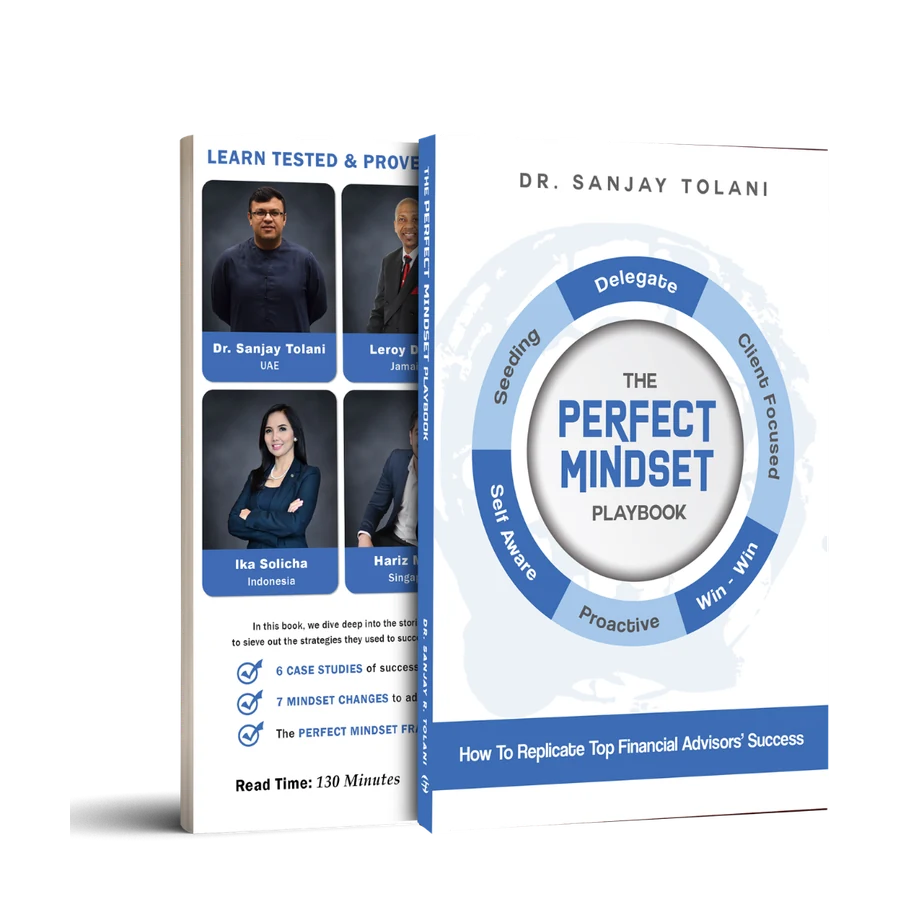 Book cover mockup for The Perfect Mindset Playbook - Blue by Dr. Sanjay Tolani