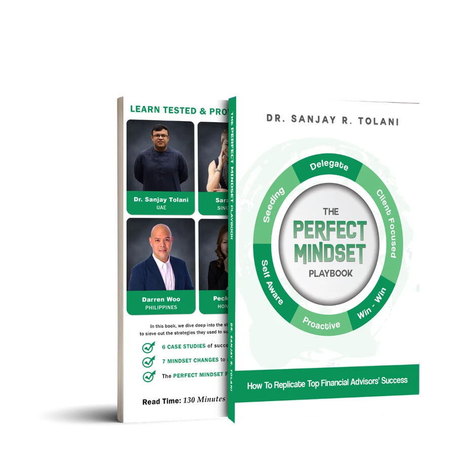 Book cover mockup for The Perfect Mindset Playbook - Green by Dr. Sanjay Tolani