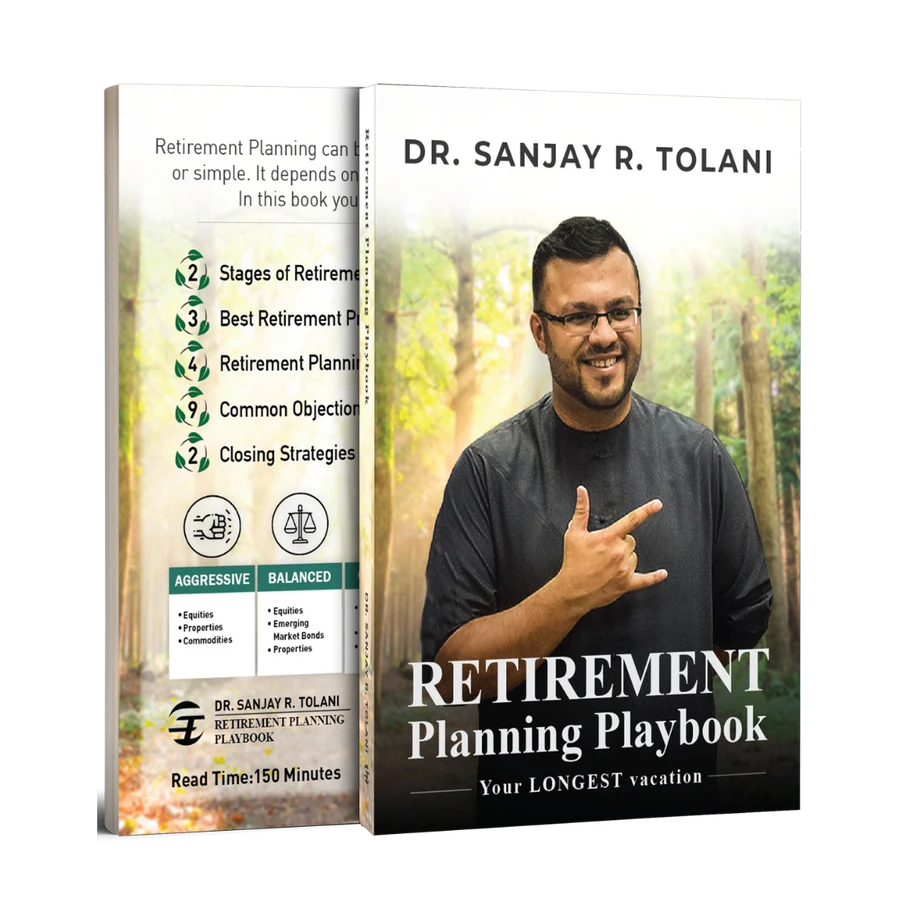 Book cover mockup for The Retirement Planning Playbook by Dr. Sanjay Tolani