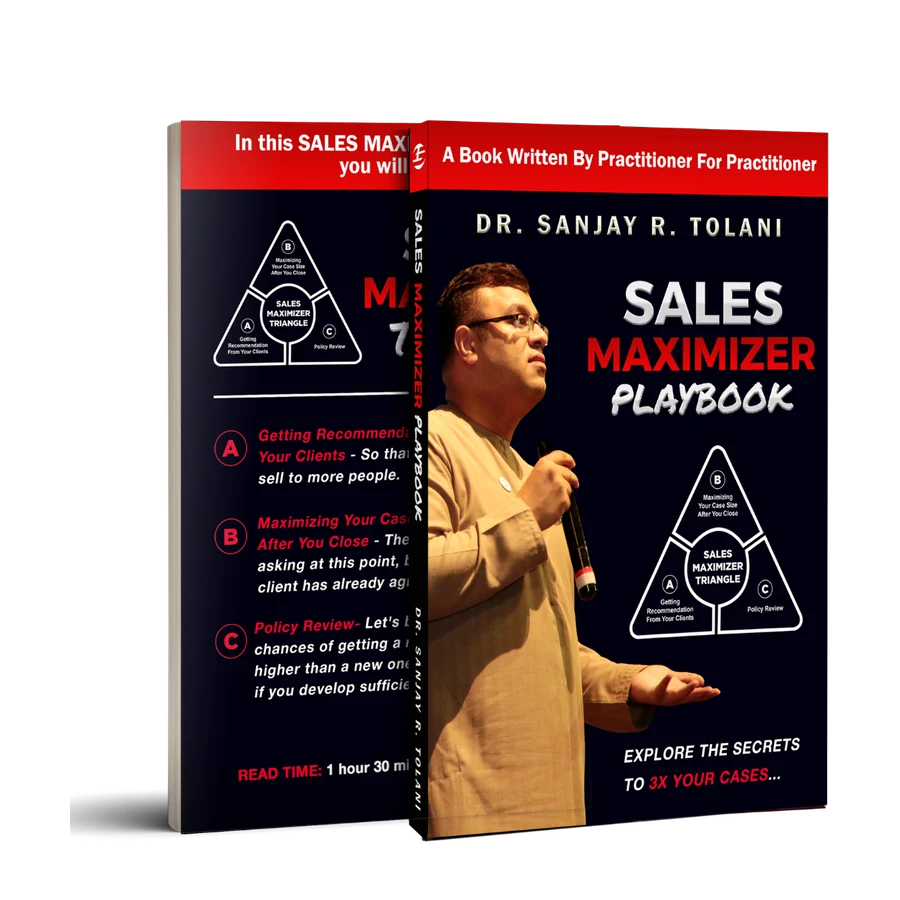 Book cover mockup for The Sales Maximizer Playbook by Dr. Sanjay Tolani