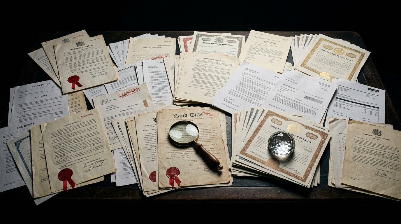 Confidential estate-planning and trust documents spread across a table
